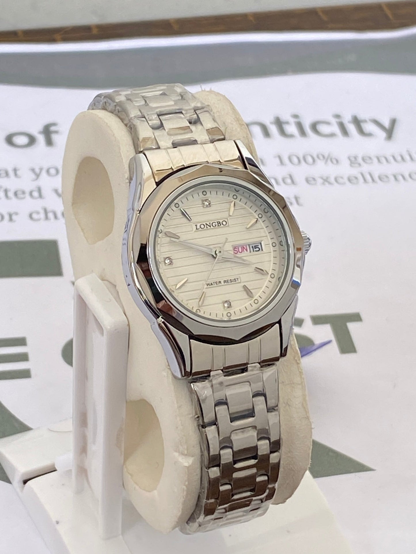 Longbo Elegant Couple Chain Watches With Analog Quartz movement Day & Date Display