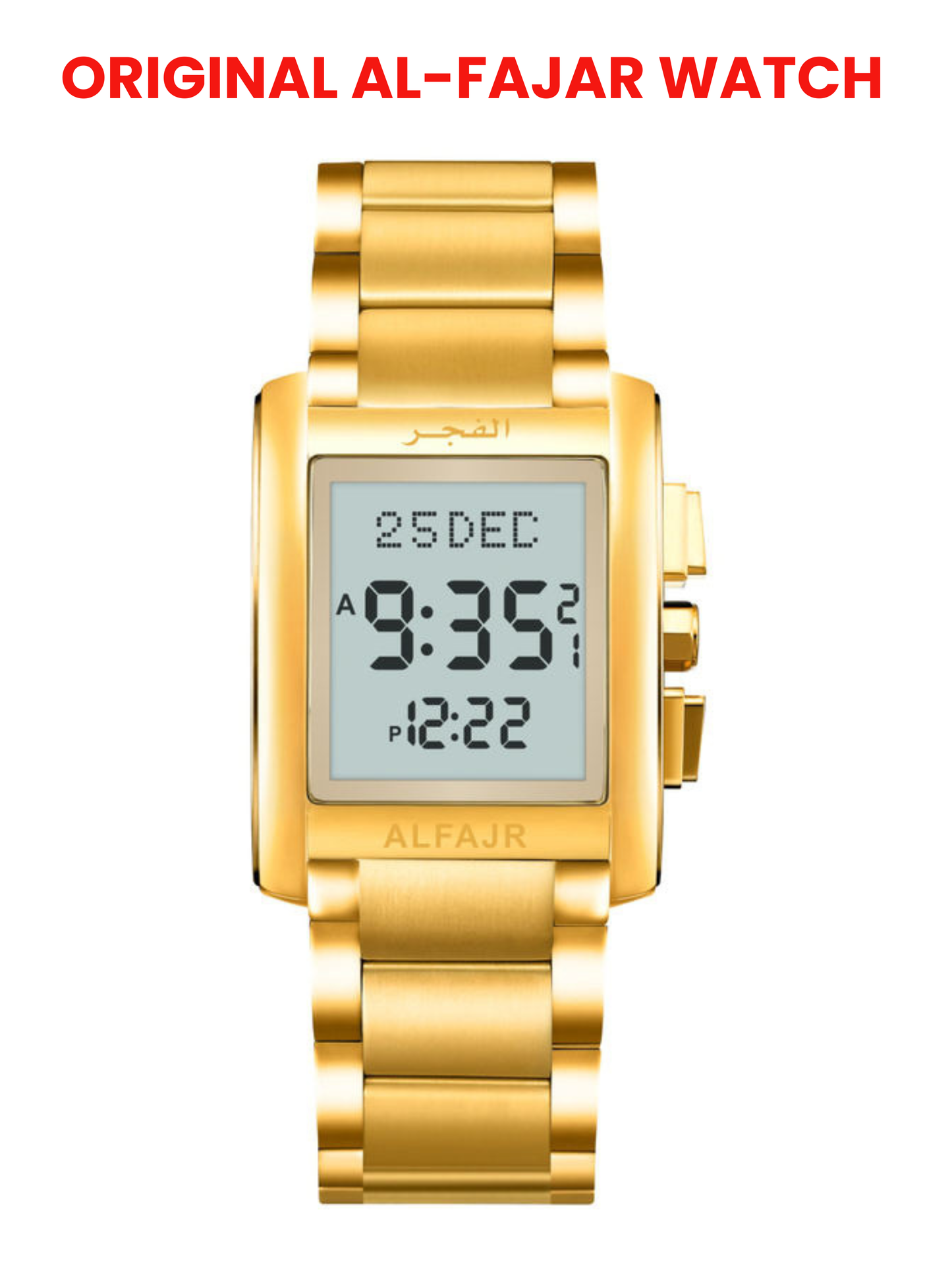 Al Fajar Original Stainless Steel Digital Watch For Men with Azan Prayer Alarm Qibla Direction and Hijri Calendar