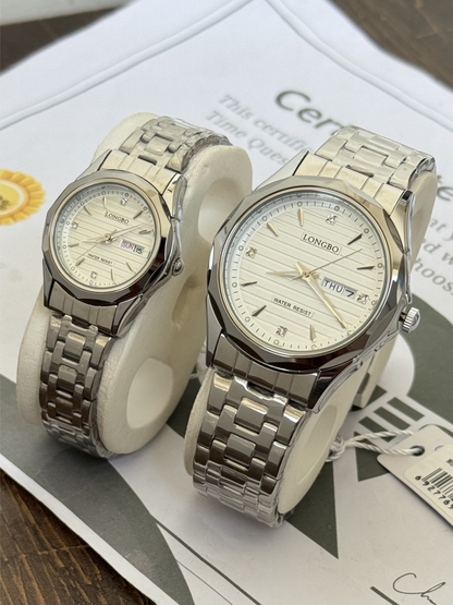Longbo Elegant Couple Chain Watches With Analog Quartz movement Day & Date Display