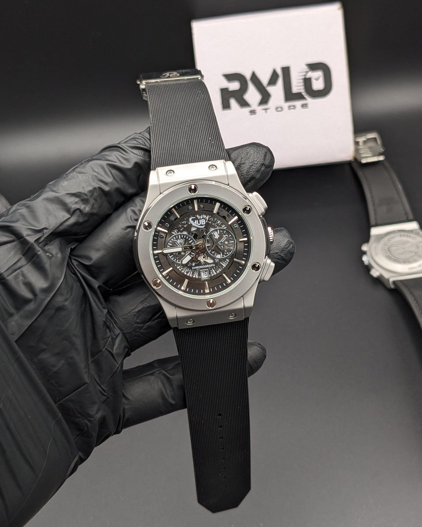 HUB Black Skeleton Dial (Silicon Strap)