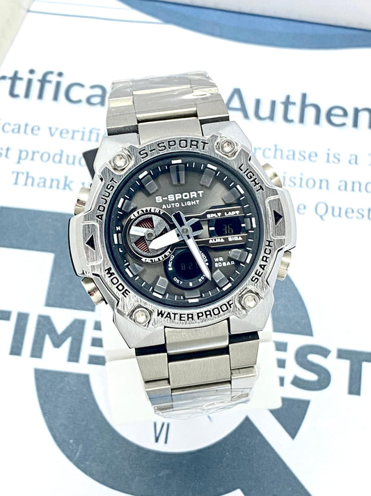 S SPORT Dual Time Stainless Steel Made Muti-Functional Chain Watch For Men