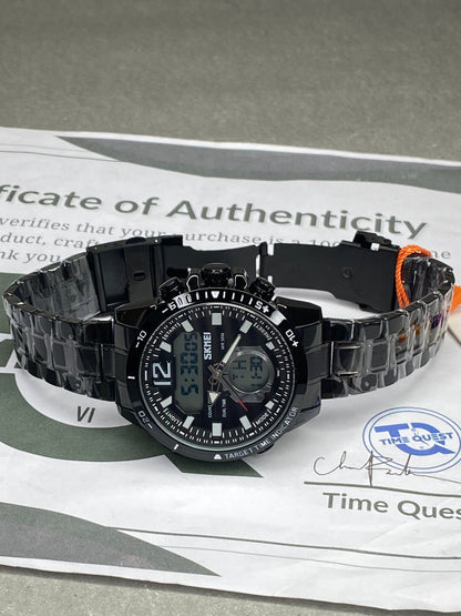 SKMEI 1391 Dual Time Multi Functional Stainless Steel Chain Watch For Men