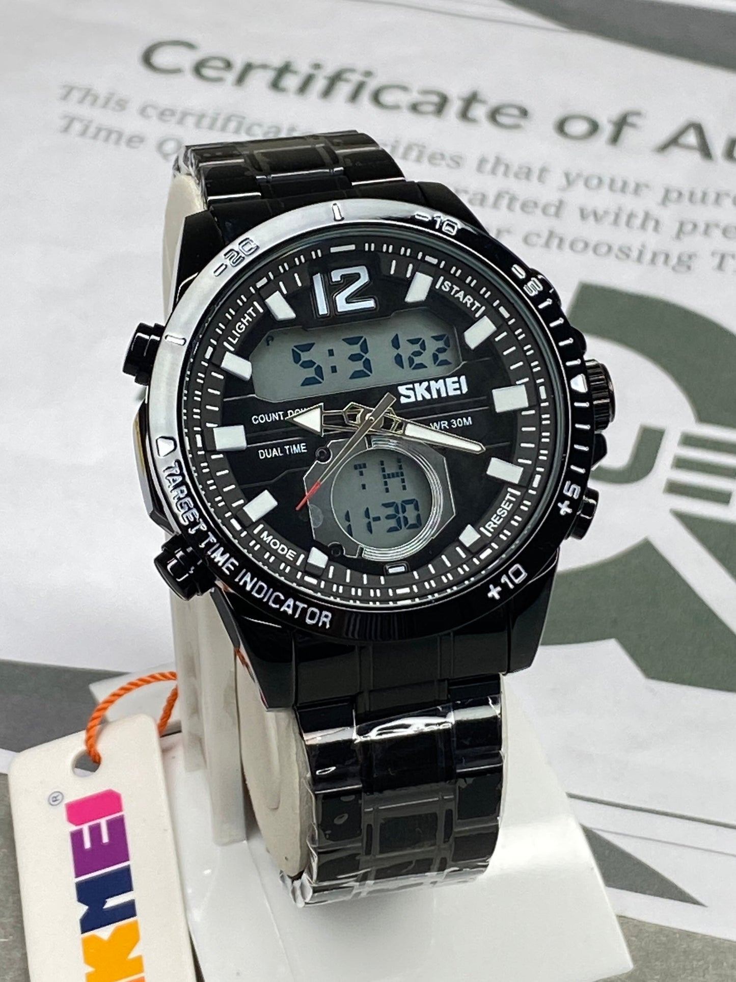 SKMEI 1391 Dual Time Multi Functional Stainless Steel Chain Watch For Men