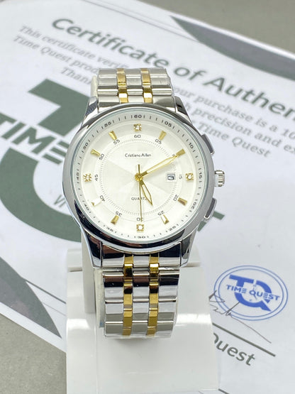 Cristiano Aillen Men’s Round Dial Analog Quartz Watch with Stainless Steel Chain and Date Display