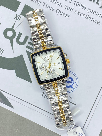 LONGBO Men’s Square Dial Chronograph Watch in Premium Stainless Steel Chain with Date Display