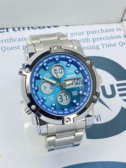 SKMEI 1389 Dual Time Multifunctional Chain Watch For Men