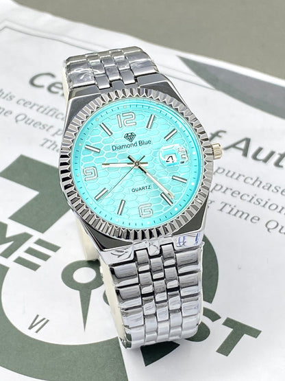 Luxury Round Dial Analog Quartz Chain Watch for Men with Date Display
