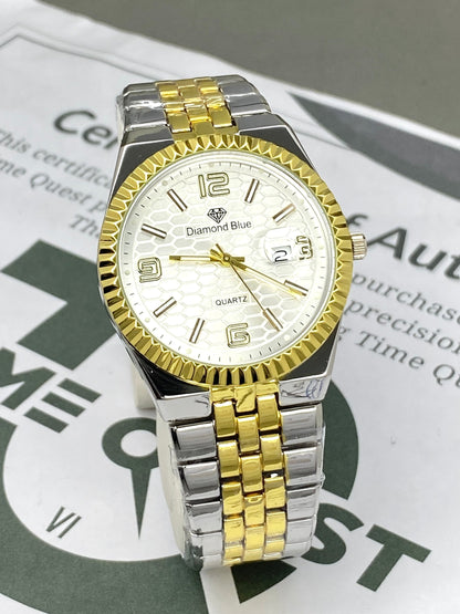 Luxury Round Dial Analog Quartz Chain Watch for Men with Date Display