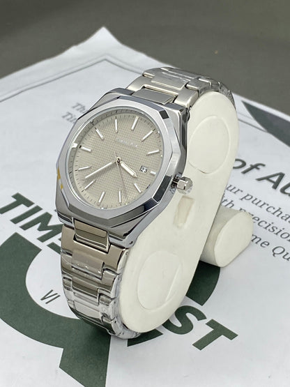 Classic Octagonal Dial Stainless Steel Analog Quartz Chain Watch for Men with Date Display