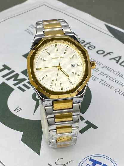 Classic Octagonal Dial Stainless Steel Analog Quartz Chain Watch for Men with Date Display