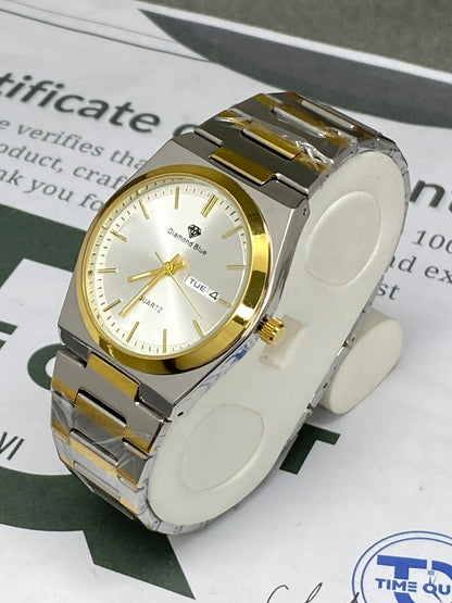 Luxury Men's Slim Dial Analog Quartz Stainless Steel Made Chain Watch With Date & Day Display