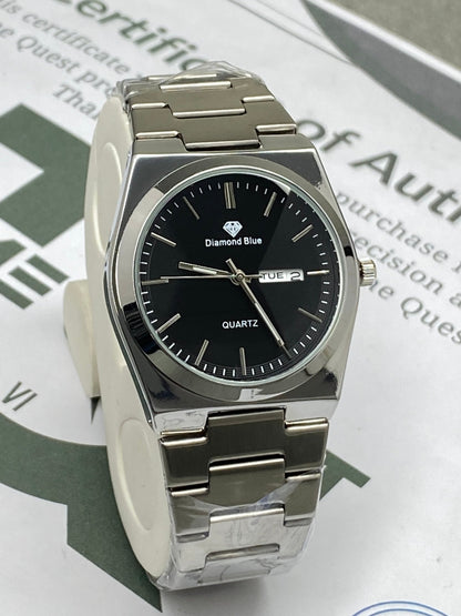 Luxury Men's Slim Dial Analog Quartz Stainless Steel Made Chain Watch With Date & Day Display